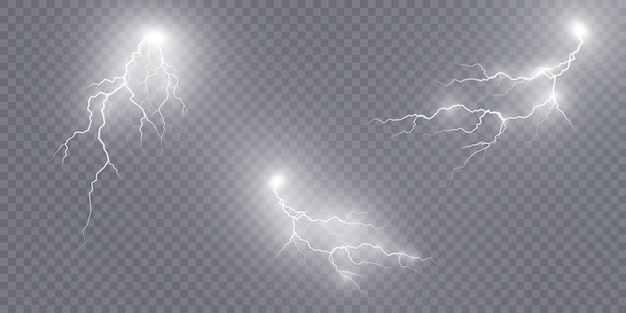 Realistic lightning. Light effect of electric discharge. Lightning for web design and illustrations.