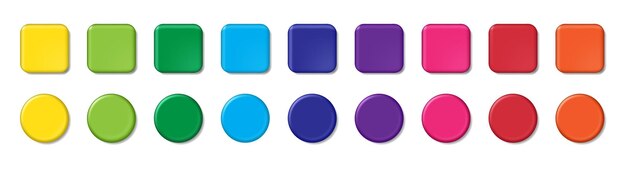 realistic multi color 3d button square and circle glossy colorful web ui