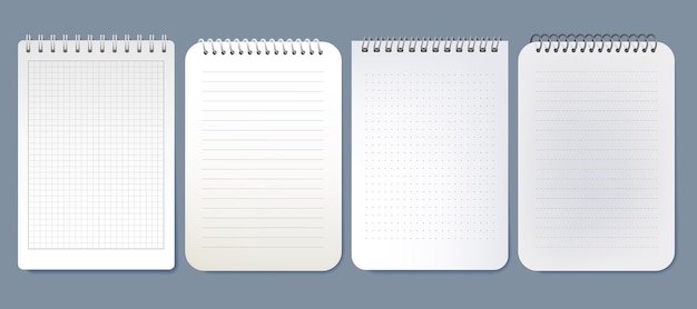 Realistic notebook page mockup vector spiralbound paper for school and office memo writing