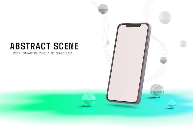 realistic smartphone mockup scene with glass balls and gradient