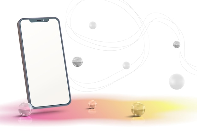 realistic smartphone mockup scene with glass balls and gradient