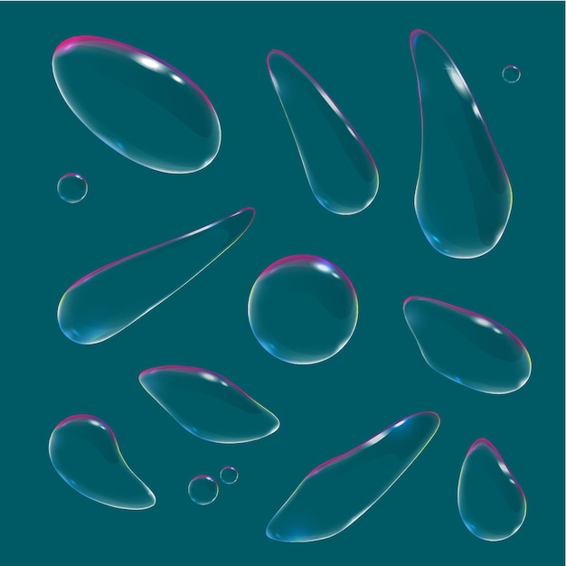 Realistic soap bubbles with rainbow reflection Vector illustration Foam bubbles