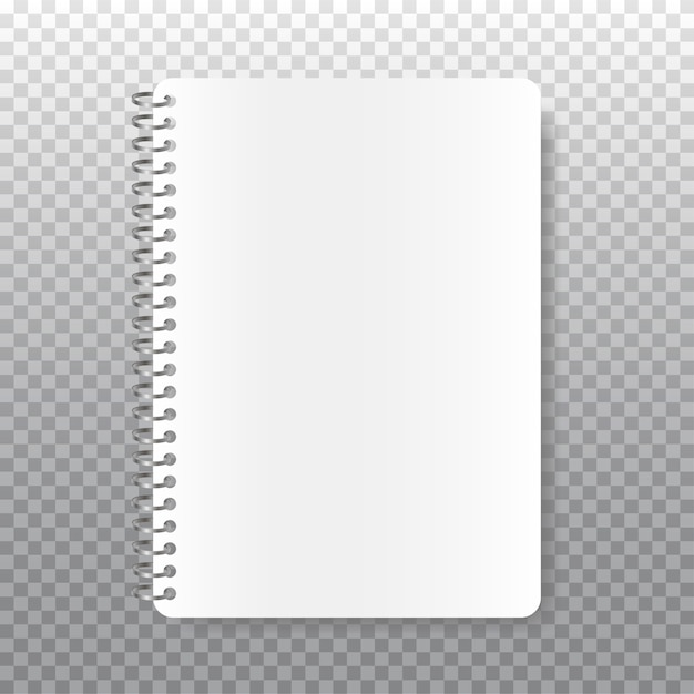 Realistic spiral notepad. White paper for your text. Blank pags of school notebook isolated.