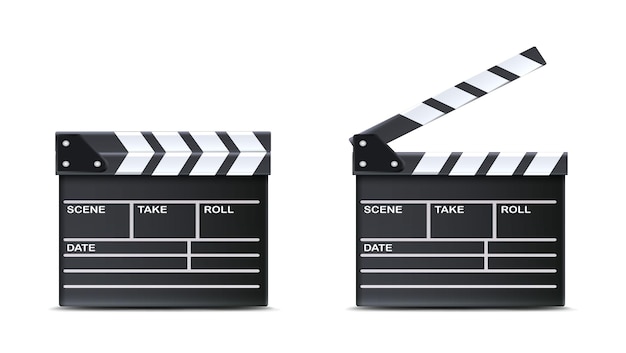 realistic vector icon. movie clapper board open and closed.
