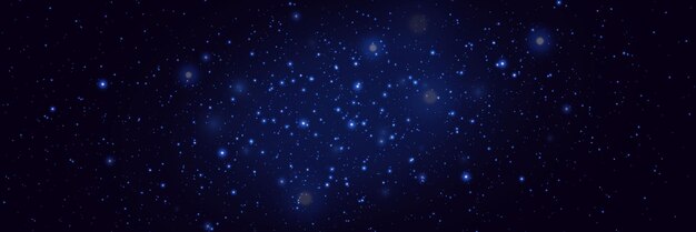 Realistická záře hvězdné oblohy, hvězdné noci s jasnými jiskrami a magickými prachovými částicemi