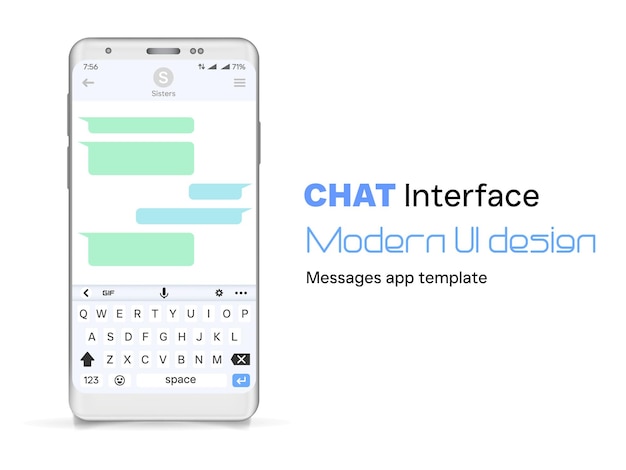 Realistický smartphone s chatovacím rozhraním aplikace pro zasílání zpráv