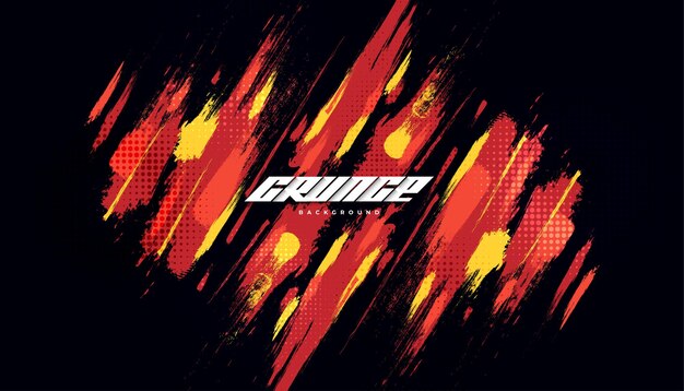 Red and Yellow Brush Background with Halftone Effect Isolated on Black Background Sport Banner with Brush Stroke Illustration