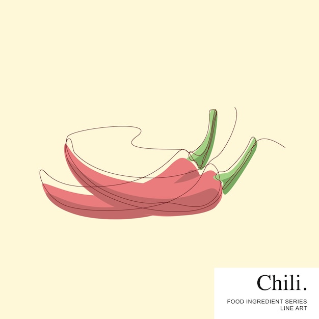 Red chili peppers, Food Ingredient Cartoon Line Art Vector Template