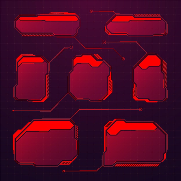 Red futuristic hud or ui elements scifi user interface text boxes callouts warning message frames