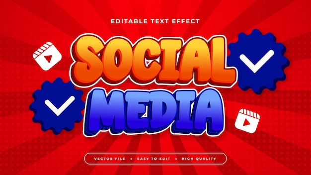red orange and blue social media 3d editable text effect font style
