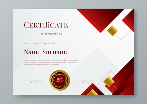 red white and gold certificate design with luxury and modern certificate award design template pattern certificate of achievement awards diploma education school