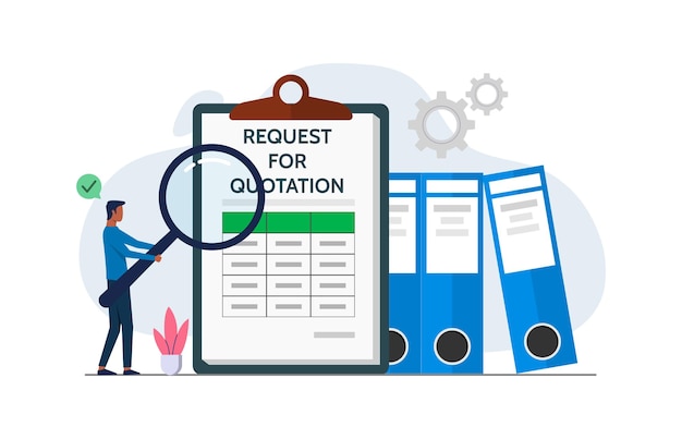 request for quotation or invitation for bid concept a man checking for rfq documents to fulfil certain project