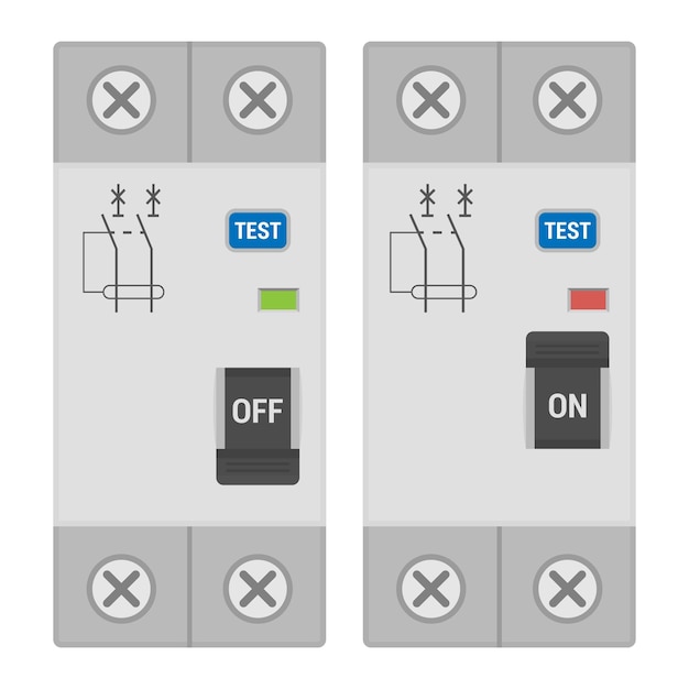 residual current circuit breakers in the on and off positions