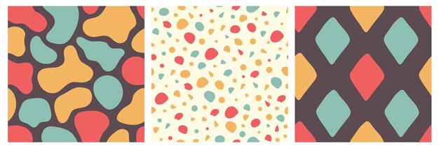 Retro Abstract Geometric Shape Seamless Patterns Set repeat vector illustration 60s style