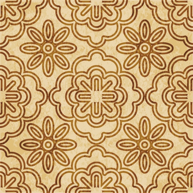 retro brown textured seamless pattern, curve cross round frame flower