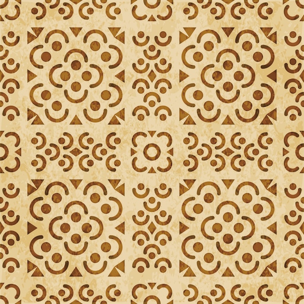 retro brown textured seamless pattern, round curve cross flower square line