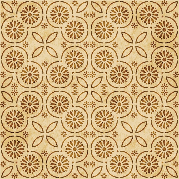 retro brown textured seamless pattern, round curve cross frame line flower