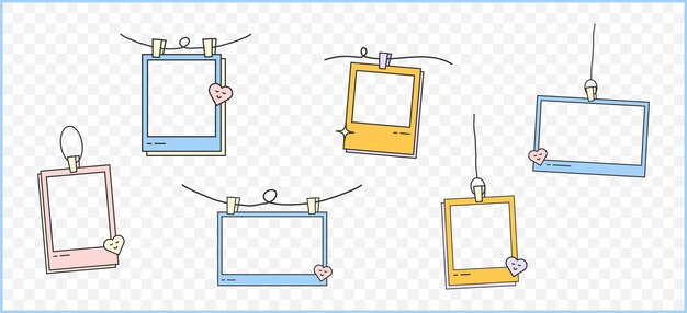 Retro cute polaroid photo frames background vector set collection doodle frame polaroid element