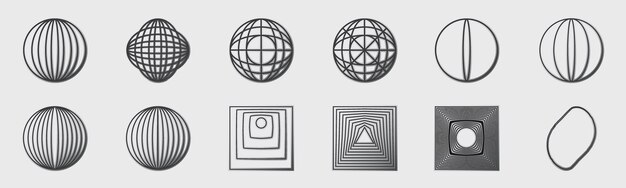 Retro futuristic elements for design Collection of abstract graphic geometric symbols ornaments for decoration