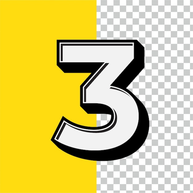 Retro Style White Number 3 Icon with Editable Yellow Backdrop