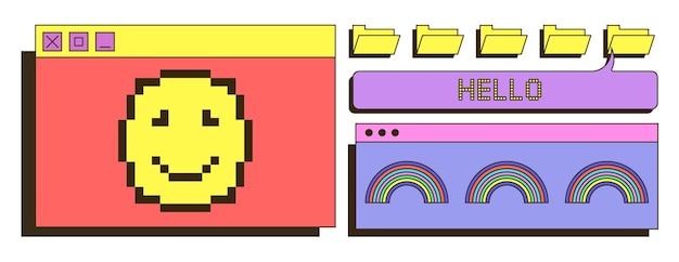 Retro user interface pixel emoticon old radio back to s bright pictures for children icons logos