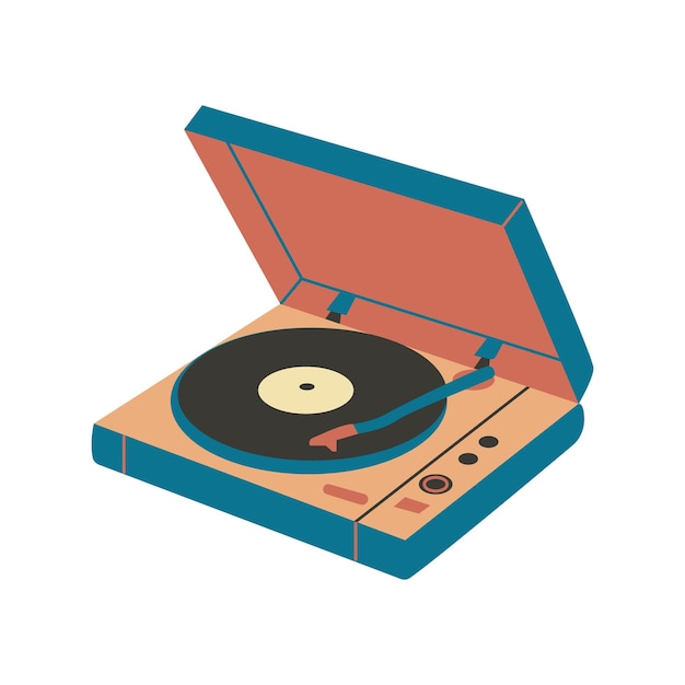 Retro Vinyl player record Vintage Gramophone Nostalgic 70s90s vibes for retro sticker patches and badges Isolated vector element