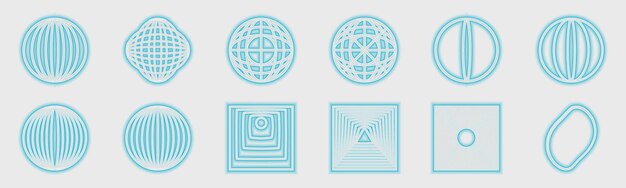 Retrofuturistic y2k geometry design elements collection Large set of retro objects for design Abstract bauhaus and boho cosmic style