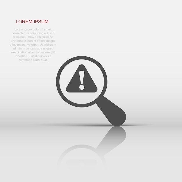 Risk analysis icon in flat style Exclamation magnifier vector illustration on white isolated background Attention business concept