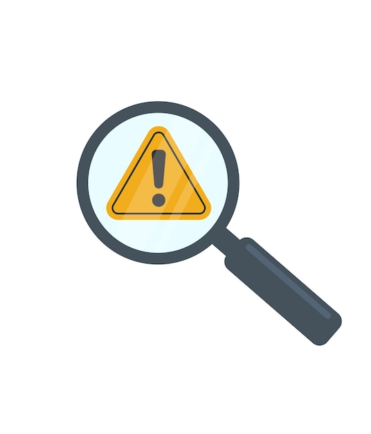 Risk check icon Caution and warning symbols and magnifying glass icons Vectors stock illustration