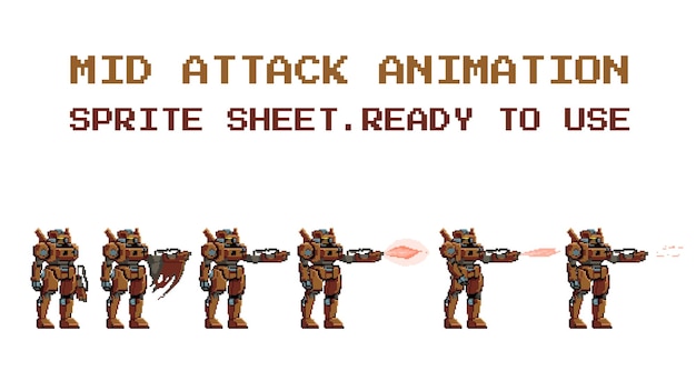 Robot cartoon animation idle attack victory lose sprite sheet pixel art ready to use for game.