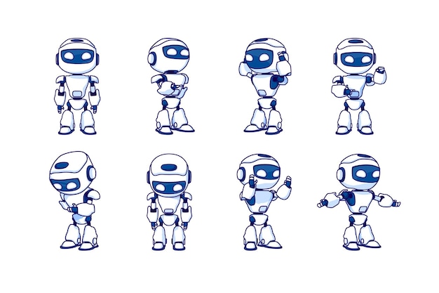 robot character set for the animation with various poses vector illustration