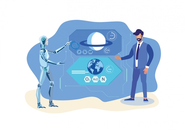 Robot Helper, Scientist Flat Vector Illustration