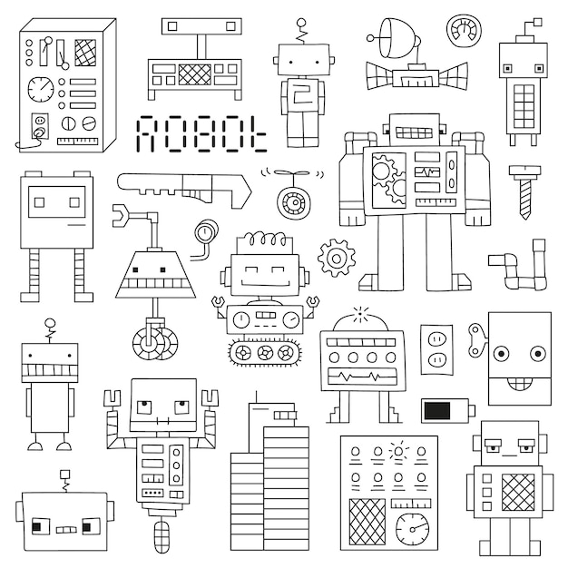 Robot vector illustration set