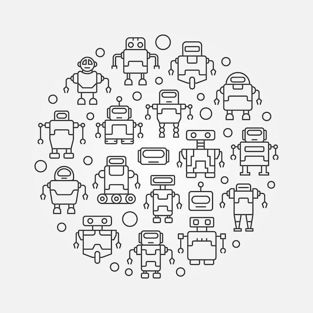 Robots round illustration Vector circular symbol made with line robot signs