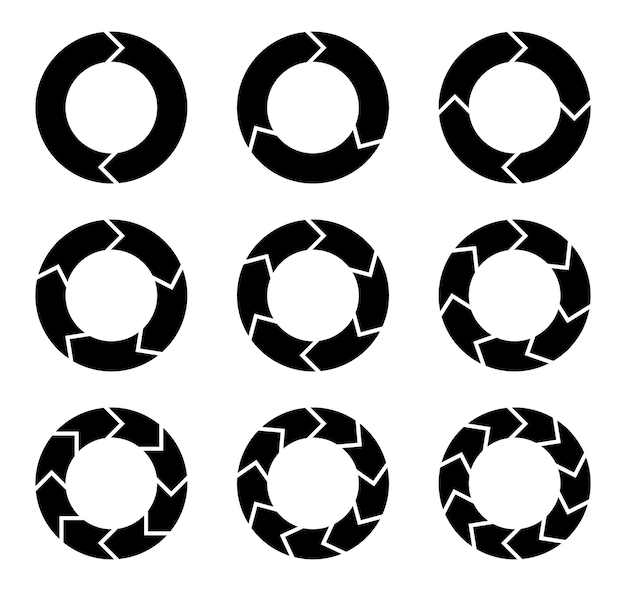 Rotation arrows in circular motion Set of circular diagram infographic Cycle diagram with arrow