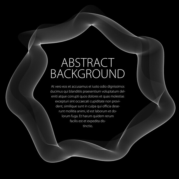 Round frame of flowing smoke. Vector abstract artistic beautiful background with copy space for text. Isolated over black background.