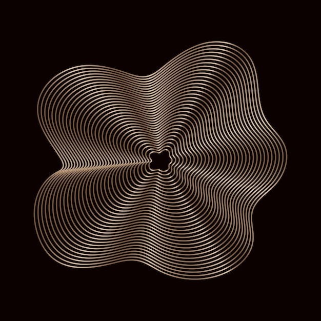 Round golden frame on a black background golden element in art deco style Vector abstract linear object