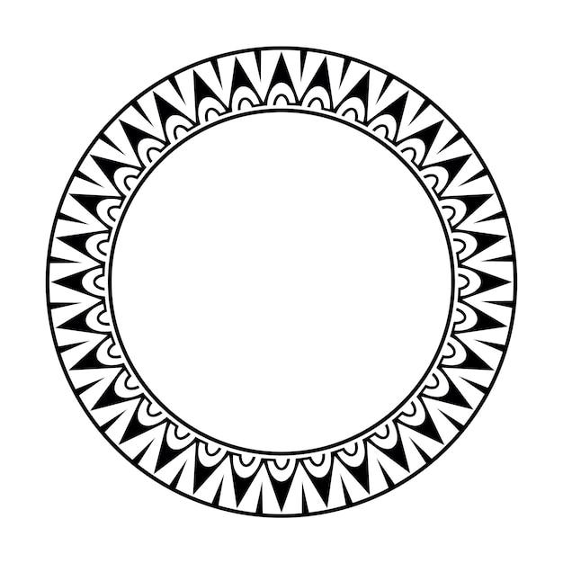 Round Maori geometrical round border frame design Black and white