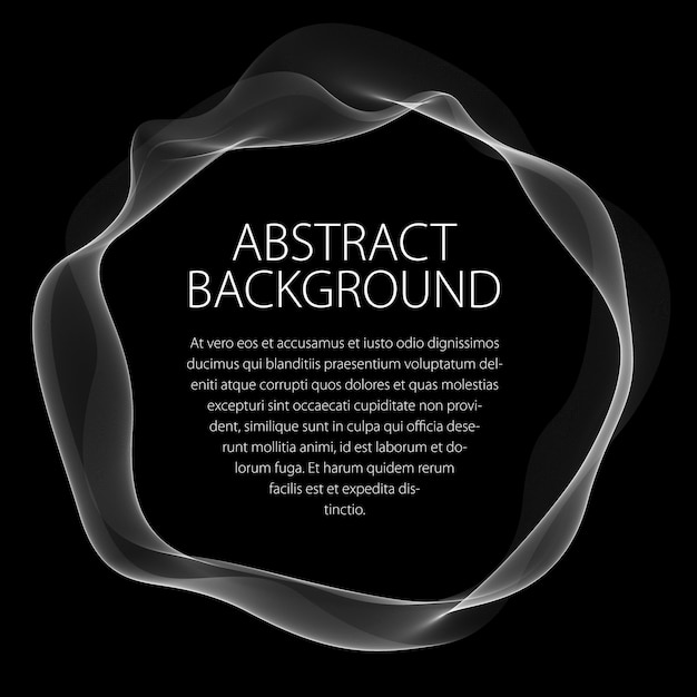 Round smooth linear frame of wavy lines. Vector abstract artistic beautiful background with copy space for text.  Isolated over black background.