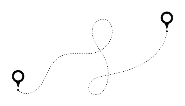 Route icon between two points with dotted line GPS navigation line route mark one line location po
