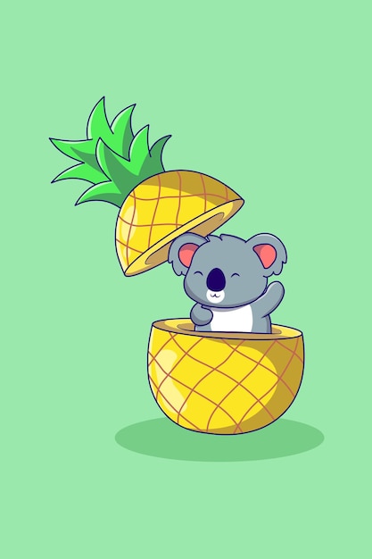 Roztomilá koala v ananasu, kreslená ilustrace