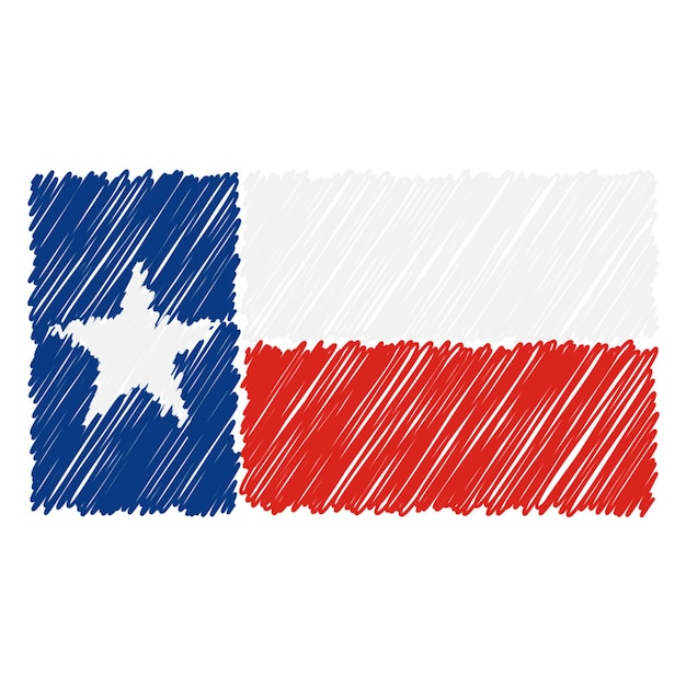 Ručně kreslená národní vlajka Texasu izolovaná na bílém pozadí, vektorová ilustrace ve stylu skici