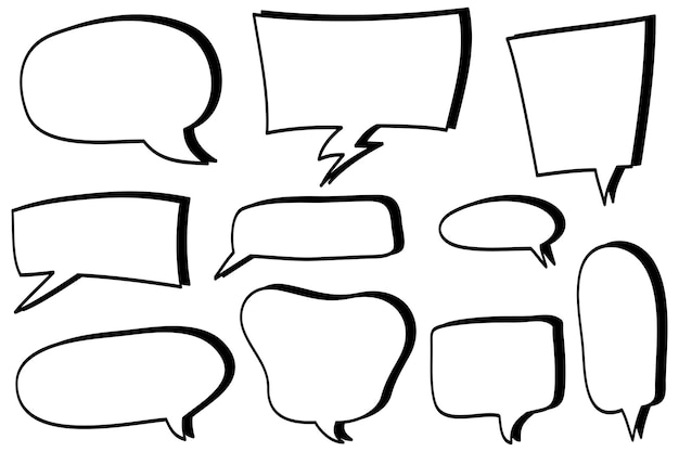 Ručně kreslená sada bublin řeči izolovaná Sada prvků Doodle Vektorová ilustrace