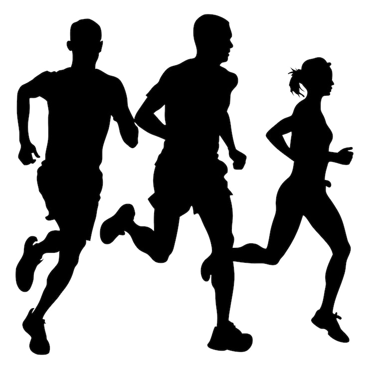 Vektor run running men and women vector set of isolated silhouettes