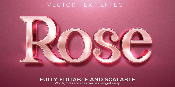 Vektor růžový textový efekt, upravitelný lesklý a elegantní styl textu