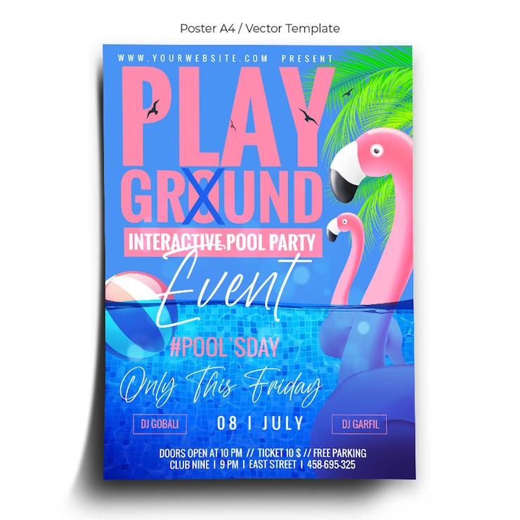 Vektor šablona interaktivního plakátu na pool party