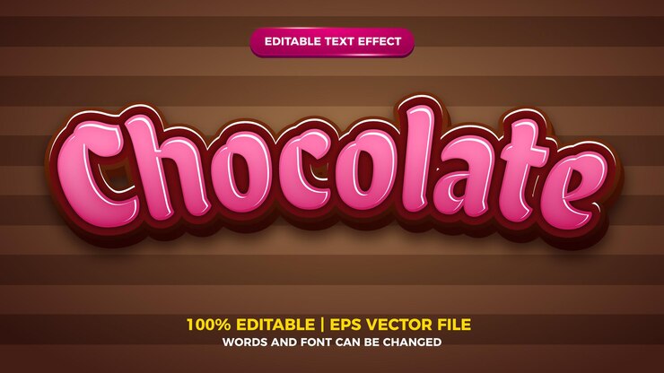 Vektor šablona stylu kresleného upravitelného textového efektu růžová čokoláda