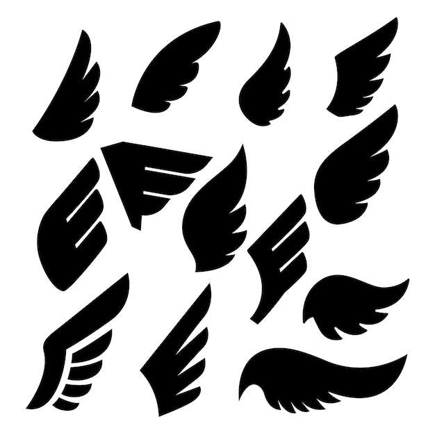 Sada ikon křídel. Designový prvek pro plakát, emblém, ceduli, logo, štítek. Vektorová ilustrace