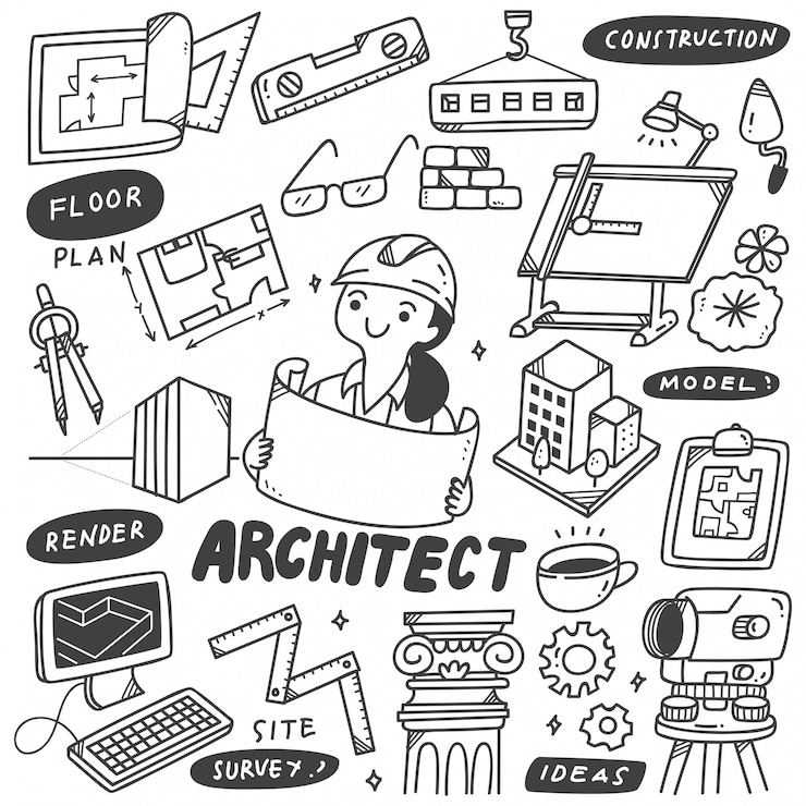 Vektor sada kreseb architektonického vybavení