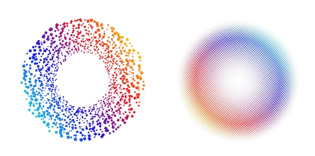Sada Prvky návrhu symbol Upravitelný polotónový rámeček tečkovaný kruhový vzor na bílém pozadí Vektorová ilustrace eps 10 rámeček s černými náhodnými tečkami Kulatý okraj Ikona používající polotónové kruhové tečky text